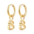 Vintage gold plated stainless steel hoop earrings with crystal number 8 pendant charms - Number 8 Pendant / Gold