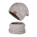 Conjunto de invierno gorro de punto gris claro y braga de cuello con forro polar grueso cálido - Beige