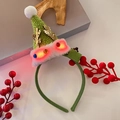 Cute green plush Christmas hat headband with glowing LED lights and golden antlers - 11# Green Plush Hat with Rhinestone Wings
