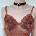 Beaded black necklace with oval gemstone and orange lace top in a y2k aesthetic style - Black Beaded Rhinestone Necklace