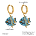 Blue ceramic fish earrings with golden stainless steel hoops and dimensions 21.8mm - Blue Striped Fish (YYE025157)