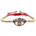 Adjustable evil eye bracelet with gold beads, colorful zircon stones and red cord - Copper Beads Red Rope