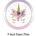 Piatto di carta unicorno arcobaleno da 9 pollici con motivi floreali e stelle colorate - Piatti Unicorno Rosa Viola Grandi