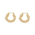 Gold textured C-shape hoop earrings with white pearls and sparkling rhinestones - Hammered Texture Pearl Rhinestone Style (4#)