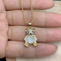 Detail of bear pendant with white zircons and frosted stone on golden bead chain - Frosted White Stone Style (B)