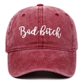 Vintage burgundy washed cotton baseball cap with Bad Bitch embroidery for street fashion - Burgundy