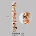 180cm White Christmas garland with gold baubles, brown velvet bows, and gingerbread ornaments - 180CM Gingerbread Decoration Rattan (With Lights)
