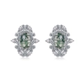 Orecchini vintage in argento S925 con agata muschiata verde ovale e cristalli bianchi - Argento