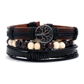 Retro multi-layer leather bracelet set with tree of life charm and wooden beads - Style C