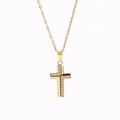 Elegant gold cross necklace with micro-pave cubic zirconia on a delicate chain - Gold N0025
