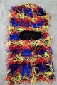 Knit distressed balaclava mask featuring colorful frayed yarn and camouflage patchwork - One Size / Blue Red Yellow Black Camo