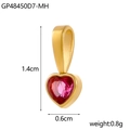 Golden heart-shaped pendant featuring a pink zircon gemstone inlay for jewelry DIY - Heart-LOVE Pink