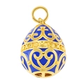 Detail of gold egg pendant with blue enamel coating and intricate floral cut-out patterns - Pendant 24: / 21.9*15.6mm / Pendant