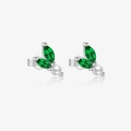 Orecchini a lobo foglia in argento S925 con zirconi verdi e perle bianche tonde - Argento 925 / Platino