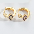 Gold French vintage evil eye hoop earrings with purple enamel and clear gemstones - Purple