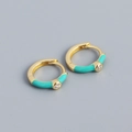 Minimalist S925 silver hoop earrings with teal enamel inlay and sparkling zircon stone - Gold Base Turquoise Green
