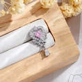 Silver wing heart navel ring with pink gemstone and teardrop pendant detail - Pink Heart Water Drop Style (A1043-2#)