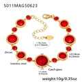 Golden stainless steel anklet featuring red Czech glass and sparkling zircon stones - Round-Gold Red Zircon (S011)