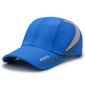 Blue breathable mesh sports cap with white SPORTS logo and quick-dry fabric panels - Adjustable / Royal Blue
