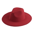 Classic red wide brim wool fedora hat for men and women in minimalist vintage style - 58cm One Size / Red