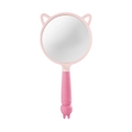 Cute pink handheld makeup mirror with decorative cat ears and plastic handle - Rabbit / Pink