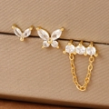 Gouden vlinder oorknopjes set met zirkonia en ketting van roestvrij staal - Vlinder/Blad/Ketting Kwastje 3-Delige Set / Goud