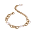 18K vergoldetes Edelstahlarmband mit Barockperlen und asymmetrischen Gliederketten-Design - Perlen Asymmetrisches Kettenarmband / Gold