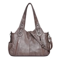 Retro taupe faux leather tote bag with vertical zippers and adjustable strap - 9030 Camel