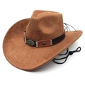 Vintage brown western cowboy hat with metal bull head buckle and adjustable wind strap - M (56-58cm) / Khaki
