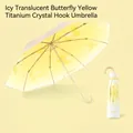 Ice yellow butterfly pattern umbrella with elegant champagne gold curved handle - Ice Yellow Butterfly Style with Sleeve