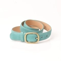 Teal green faux suede fashion belt for women with gold buckle and white stitching - Green