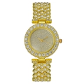 Elegant gold-tone women's quartz watch with full crystal pavé dial and hollow link bracelet - Gold