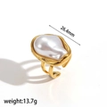 Irregular golden stainless steel open ring with large faux pearl 26.4mm 13.7g - Irregular Large Pearl Style (TR4399)