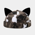 Berretto docker mimetico con orecchie da gatto, cappello hip hop streetwear per uomo e donna - Regolabile / Mimetico Grigio e Bianco