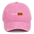 Vintage washed pink cotton baseball cap featuring Love you embroidery and soft top design - Adjustable / Pink