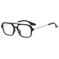 Retro double bridge aviator sunglasses with black thick frames and gold metal temples - Black Frame Clear Lenses