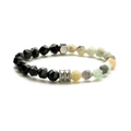 Bracelet minimaliste en perles d'agate oeil de tigre facettées avec accents en acier - Amazonite + Agate Noire