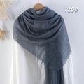 Sciarpa stropicciata in cotone e lino grigio blu per donna con frange e trama naturale - Blu Grigio (125)