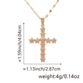 Gold cross pendant necklace featuring a pink star zircon inlay and measurement details - Style U (Hollow Cross/Pink Star Zirconia)