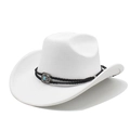 Close-up of white suede cowboy hat with turquoise stone and black woven band detail - M (56-58cm) / White