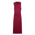 Sleeveless burgundy maxi dress with turtleneck and elegant side pleated details - XS / Burgundy