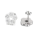 Elegant silver flower stud earrings with sparkling crystals and a polished metal finish - Silver Earrings