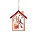 Weihnachtlicher Anhänger aus Holz in Hausform mit Schneemann und rotem Rentier Dekoration - Schneemann