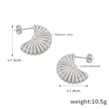 Silver pleated fan-shaped titanium steel earrings with a sparkling diamond stud - Semi-circle Pave Zircon / Silver