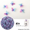 Detail of 3D gradient resin butterfly nail charms in sky blue and purple, model A7# - Simulated Butterfly A7# (Blue-Green-Purple Gradient)