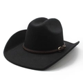 Classic black wool felt cowboy hat with woven leather band and gold horseshoe buckle - M (56-58cm) / Black