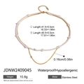 Detail of layered stainless steel necklace with pearl beads and golden snake chain - Double Layer Pearl Necklace / Gold/White