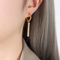 Elegant 18K gold plated long bar earrings featuring shimmering zircon stone inlay - Gold