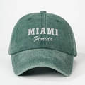 Vintage washed dark green baseball cap with white Miami Florida embroidery on front - Adjustable / Dark Green