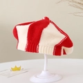 Close-up of red and beige striped knit texture on baby wool beret pumpkin hat - 8 Months-2 Years / Red